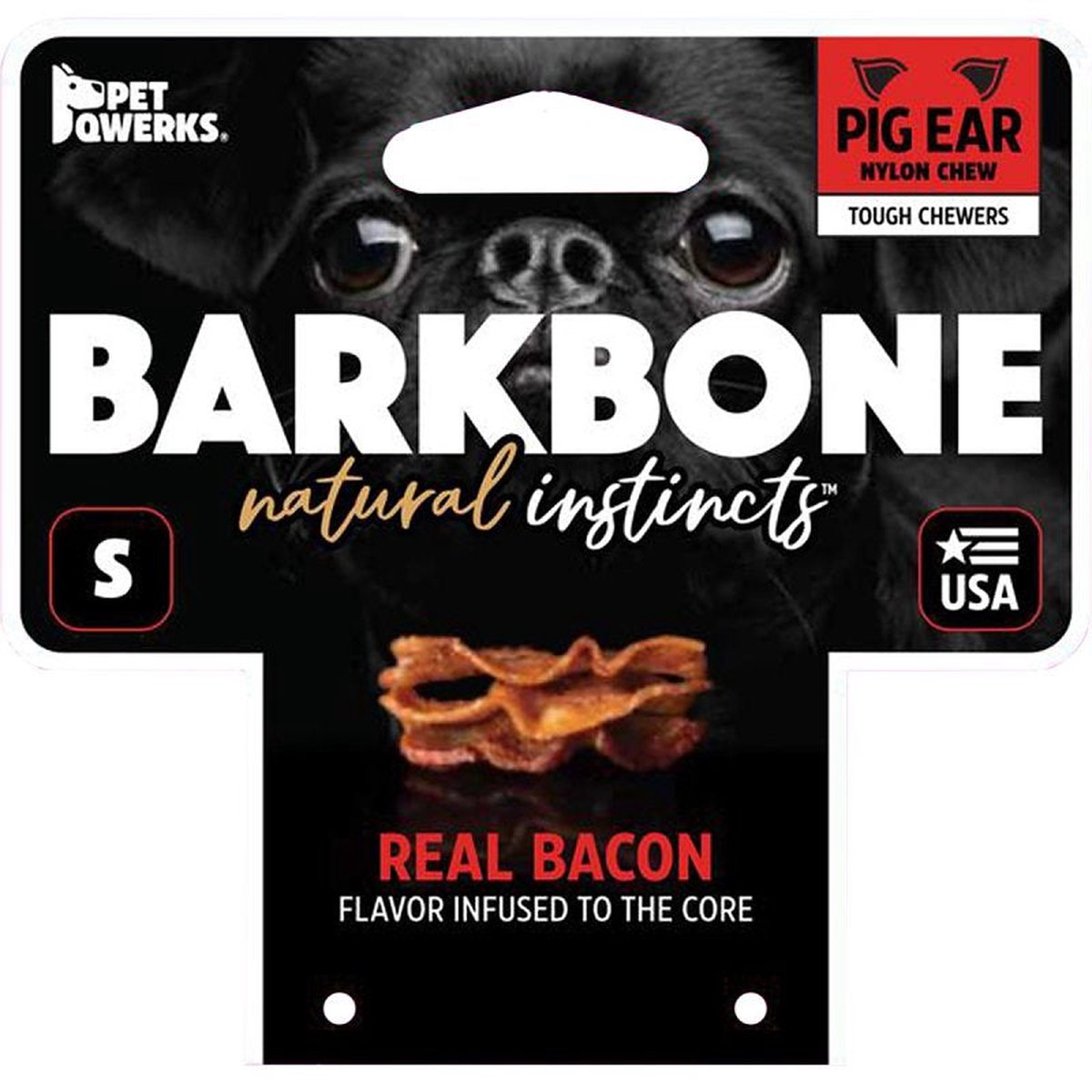 Petmate BarkBone 36070 Dog Toy S Bacon Chew Toy Natural Instincts Pig Ear Nylon