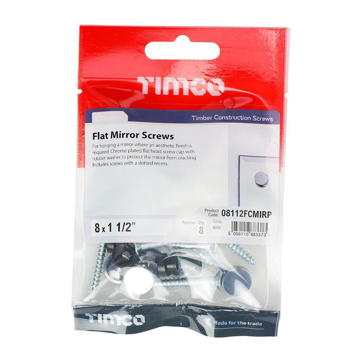 TIMCO Mirror Screws Flat Head Chrome 8211 8 x 1 12
