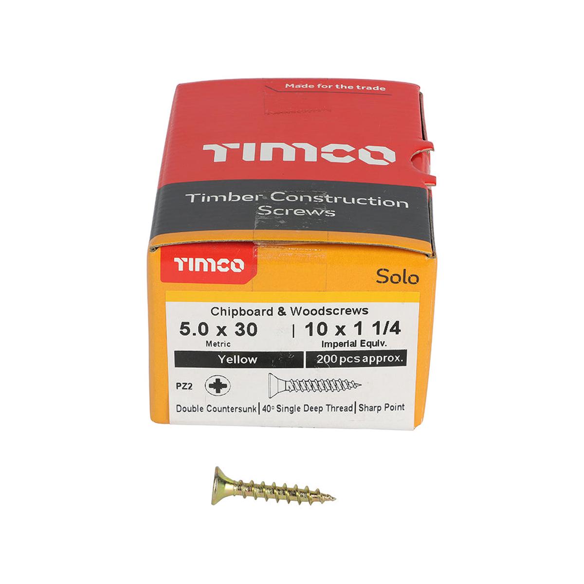 50 x 30 Solo Chipboard Woodscrews - PZ - Double Countersunk - Yellow