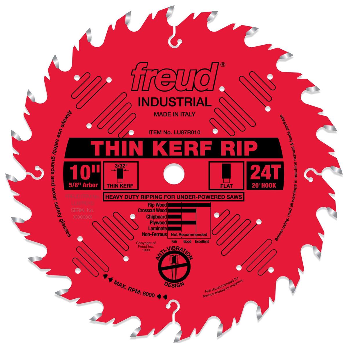 LU87R010 Circular Saw Blade 10 x 58 Bore x 24 Tooth Flat Top Thin Kerf