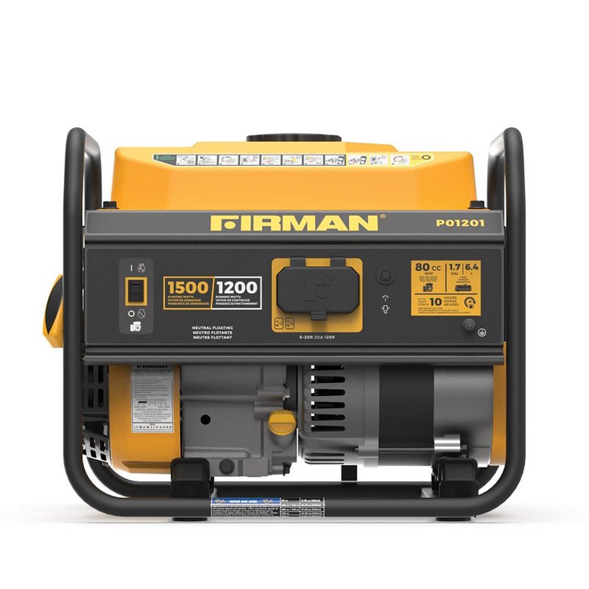 Firman Performance Series P01201 Generator 120 V 1500 W Output Gasoline 17 gal Tank 10 hr Run Time Recoil Start