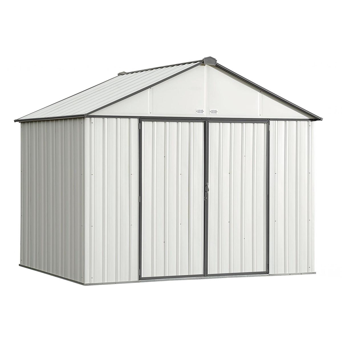 EZEE Shed 10x8 Extra High Gable 72 in walls Cream and Charcoal Gray