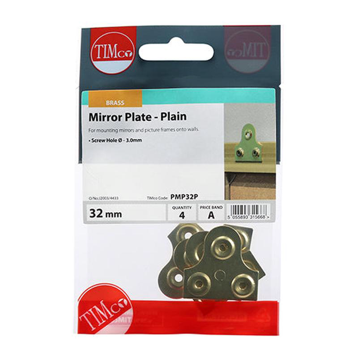 TIMCO Mirror Plates Plain Electro Brass 8211 32mm