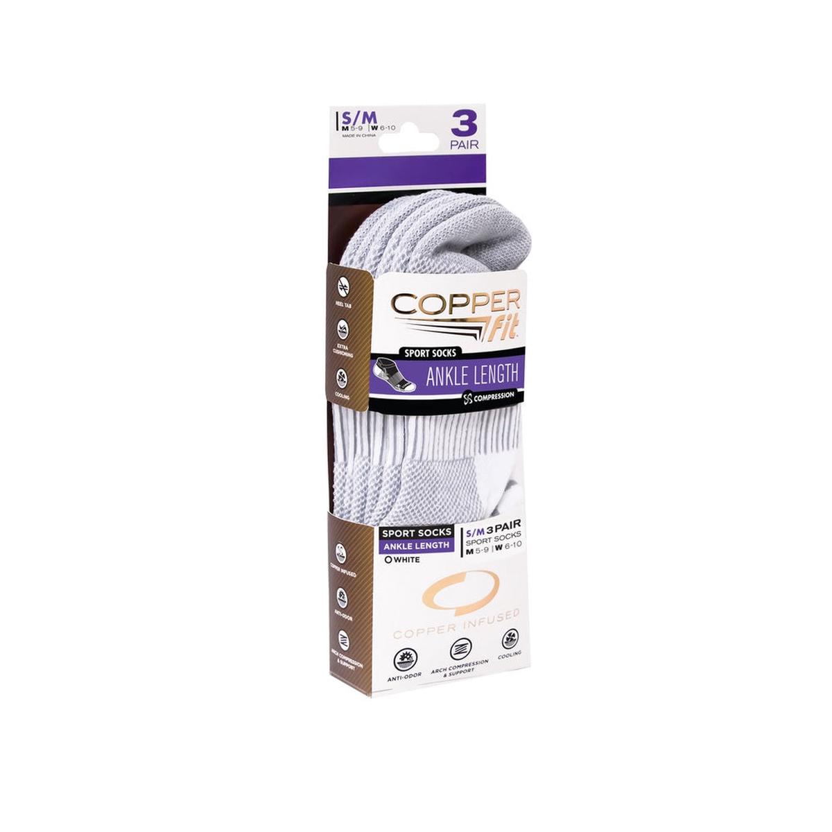 Copper Fit CFSSWHLXL As Seen On TV Unisex Sport Ankle Socks LXL