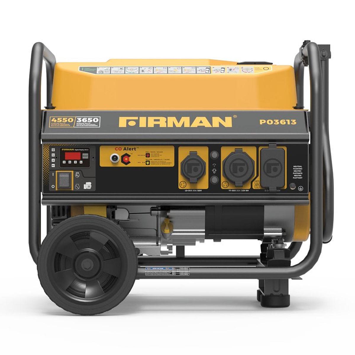 Firman P03613 Portable Generator with CO Alert 30 A 120 VAC Gasoline 5 gal Tank 14 hr Run Time Recoil Start