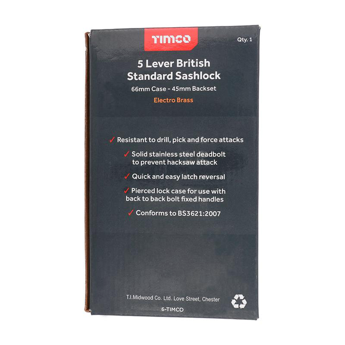TIMCO 5 Lever British Standard Sashlock Electro Brass 8211 66mm