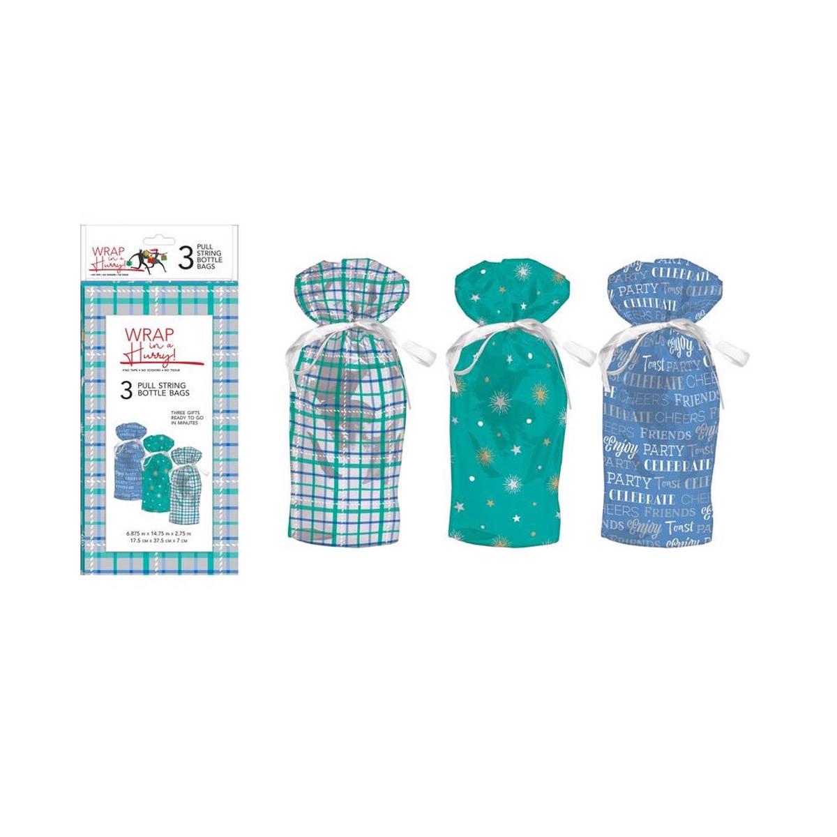 Paper Images E3MBDGB-01 Drawstring Christmas Gift Bag Assorted Color