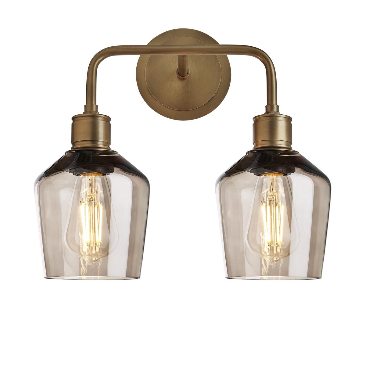Albany Smoked Glass Schoolhouse Double Wall Light - 55 Inch - Mocha