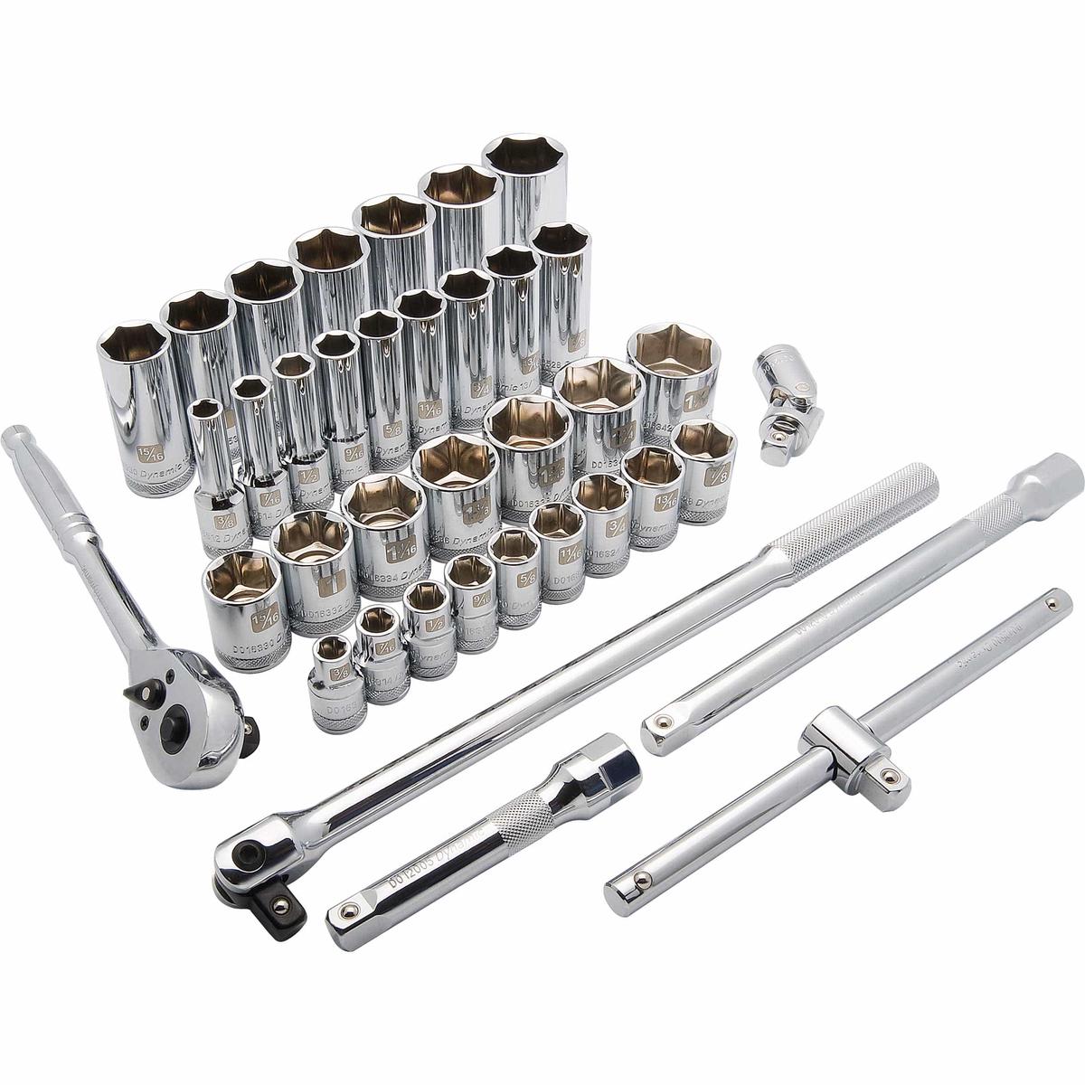 12 Drive 38pc 6-Point StandardDeep SAE Socket Set 38 - 1-516