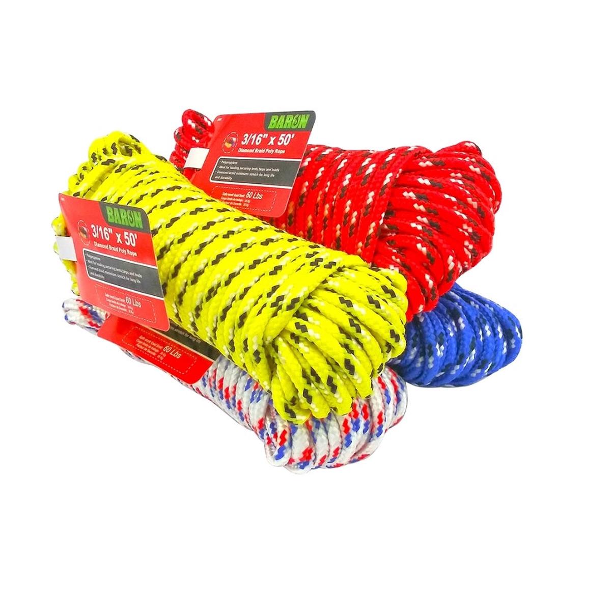 Baron 42607 Diamond Braided Rope 316 Inch x 50 Feet Assorted
