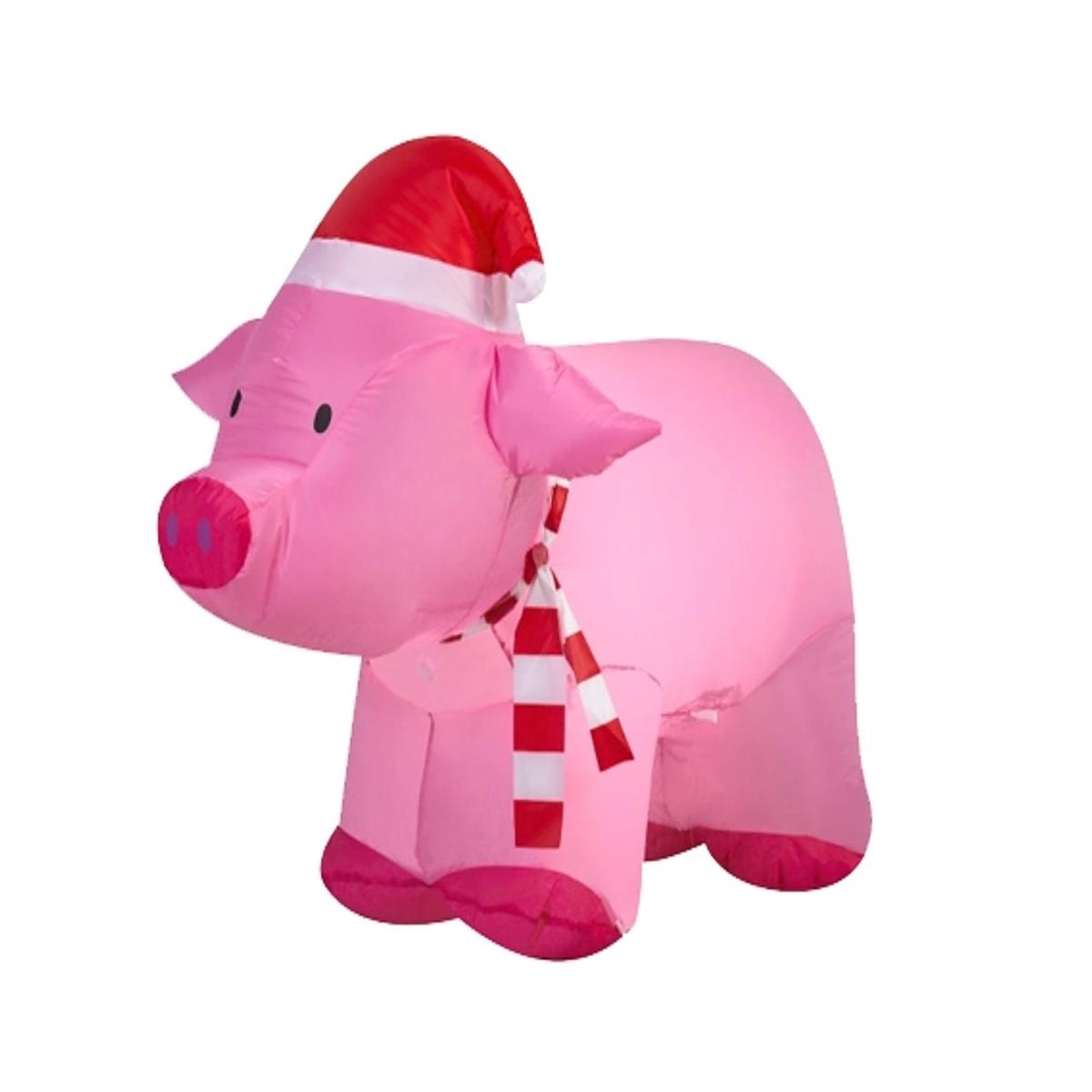Santas Forest 90813 Inflatable Pig with Santa Hat Polyester Pink