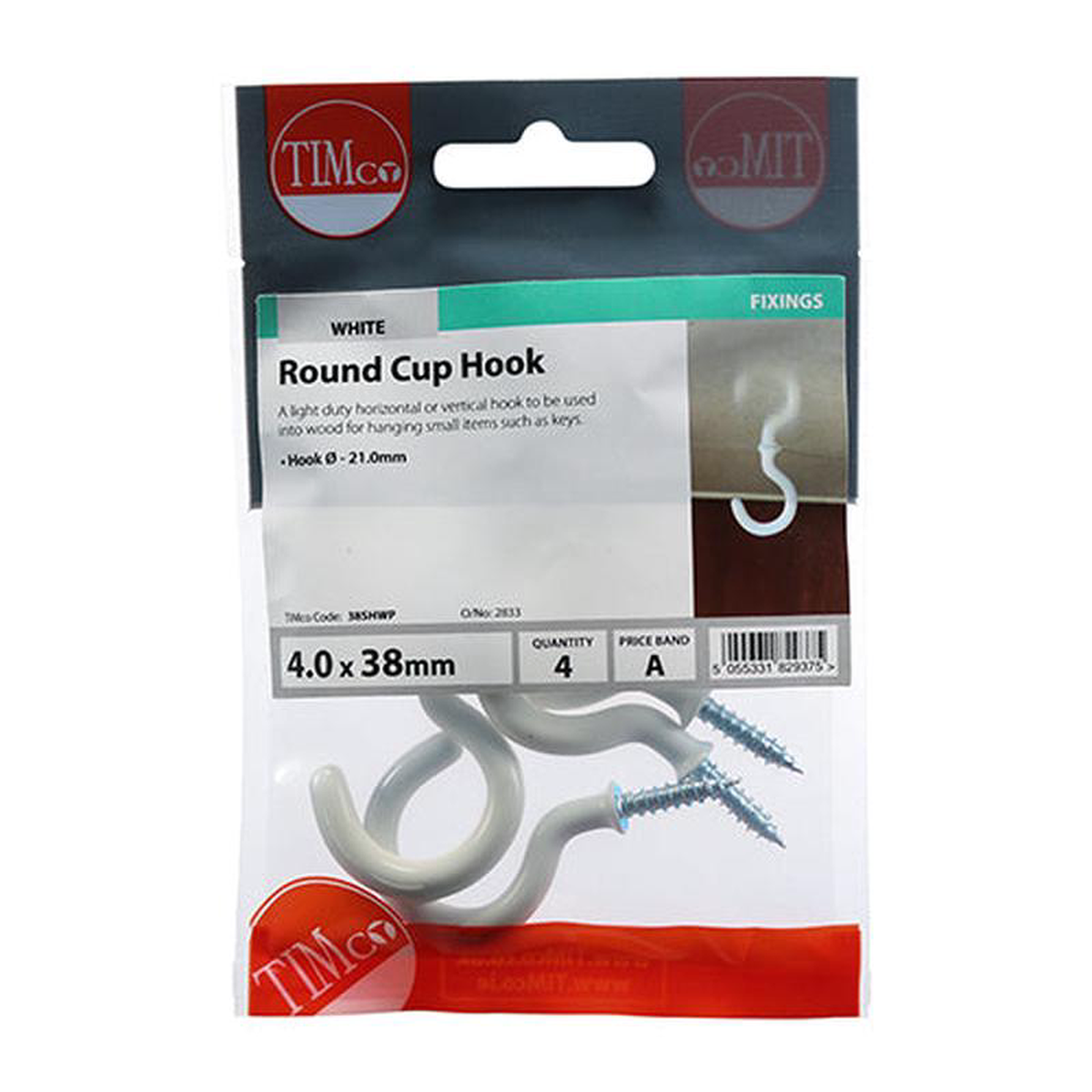TIMCO Cup Hooks Round White 8211 38mm