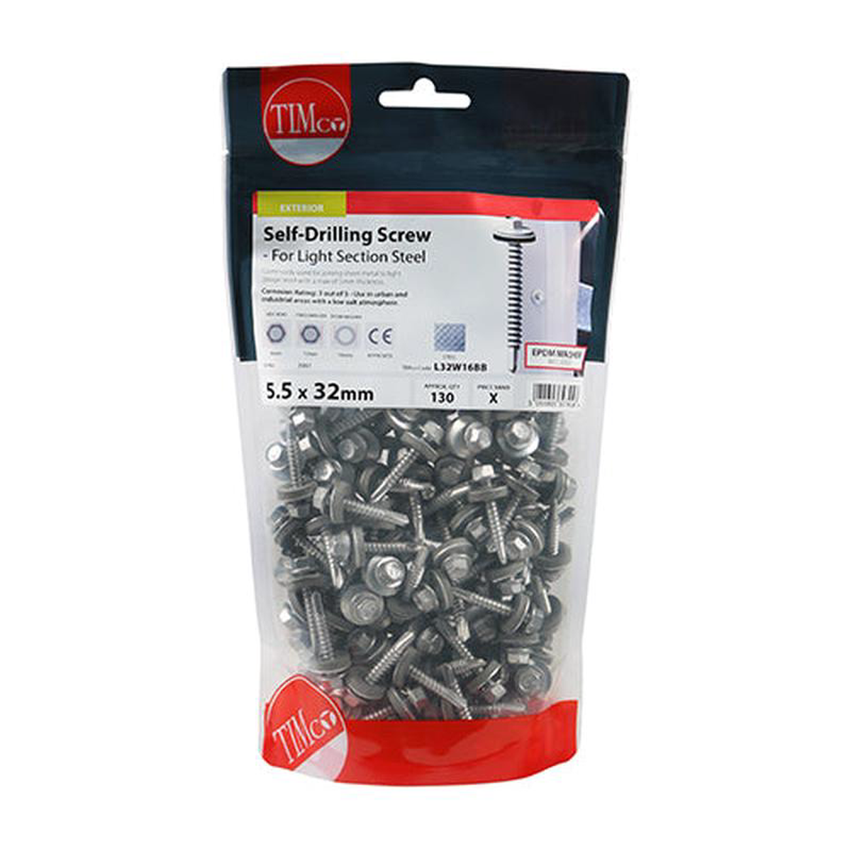 TIMCO Self-Drilling Light Section Screws Exterior Silver with EPDM Washer 8211 55 x 32