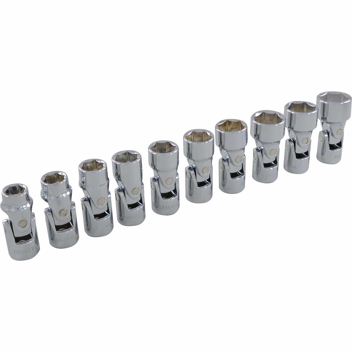 38 Drive 10pc 6-Point Metric Universal Joint Socket Set 10mm - 19mm