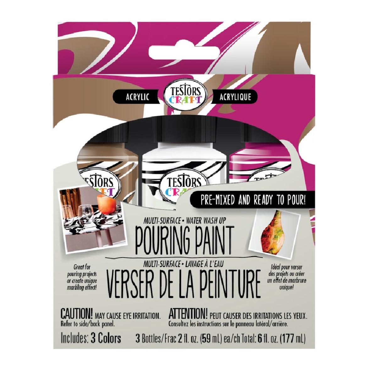 Testors 352451 Pouring Paint FuchsiaGoldWhite 2 oz