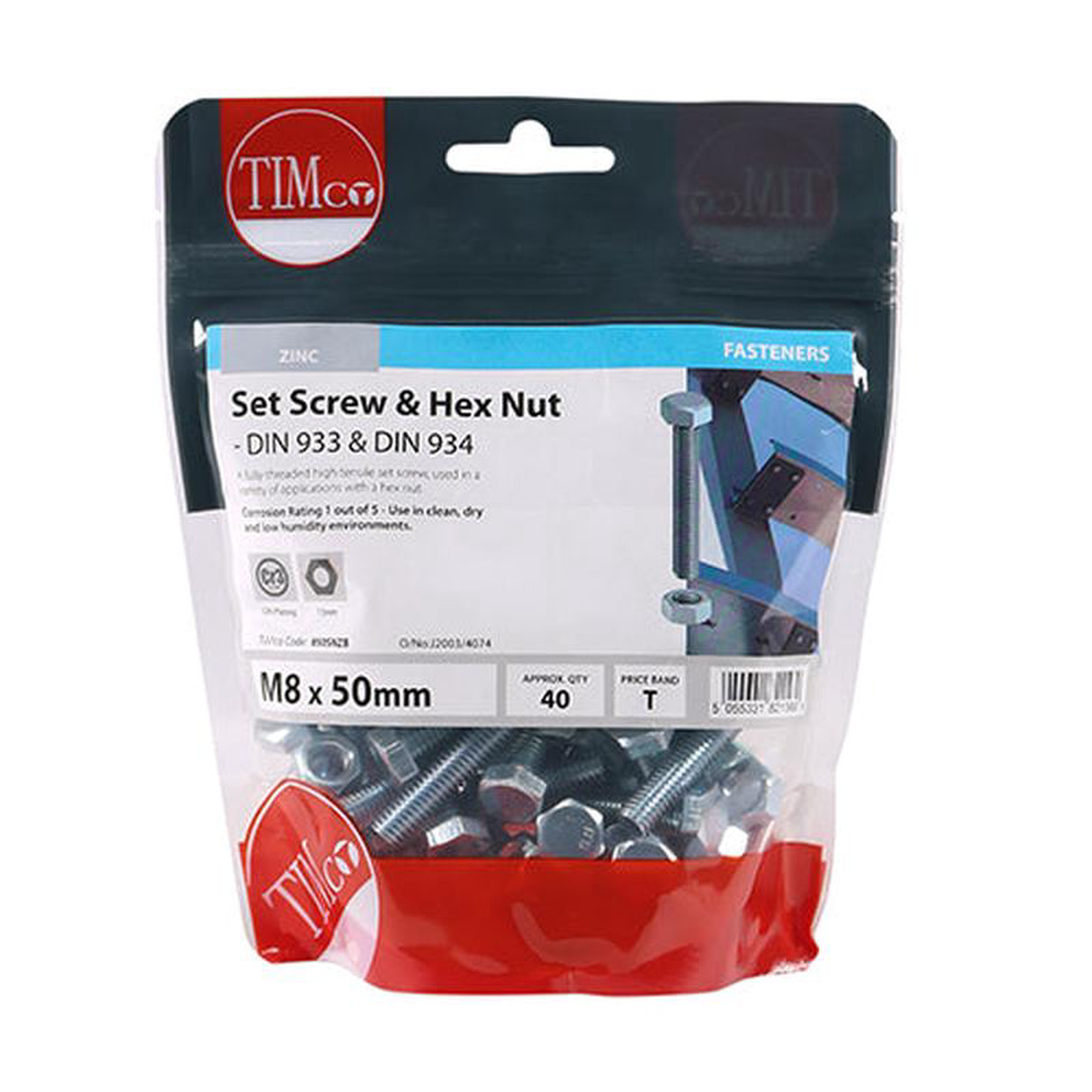 TIMCO Set Screws DIN933 Grade 88 038 Hex Nut DIN934 Silver 8211 M8 x 50