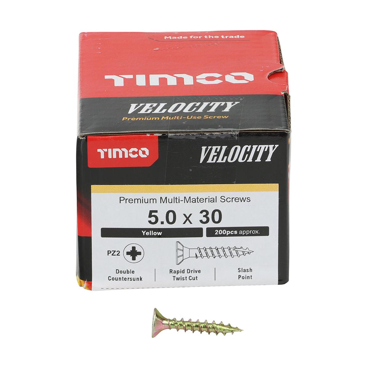 50 X 30 Velocity Premium Multi-Use Screws - PZ - Double Countersunk - Yellow