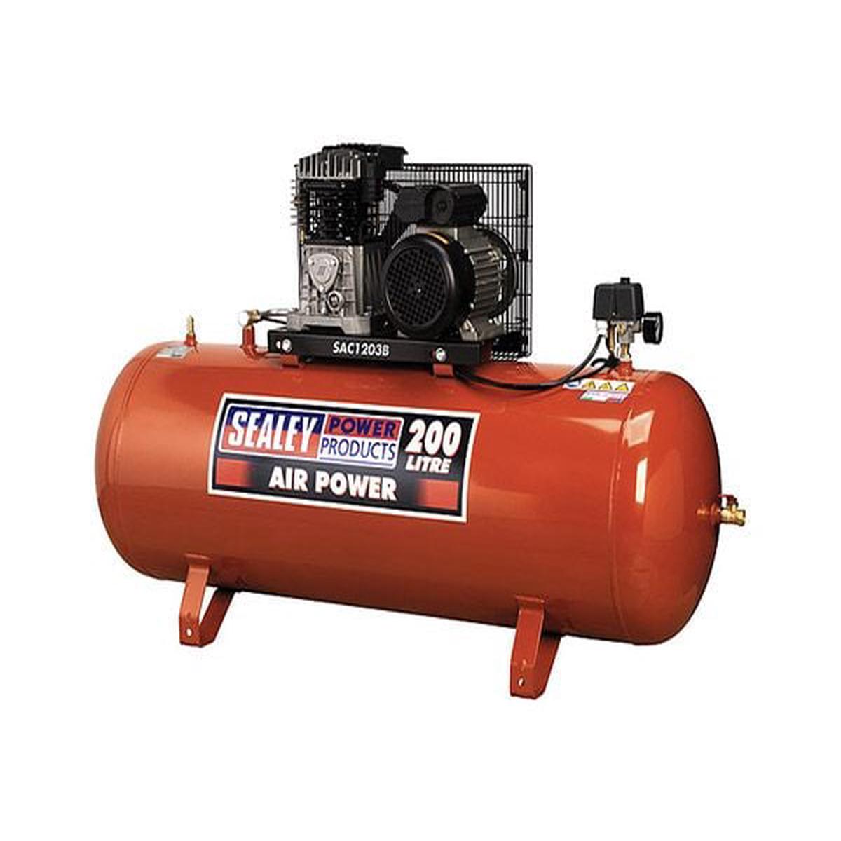Sealey SAC1203B Compressor 200ltr Belt Drive 3hp with Cast Cylinders - 230V-1ph