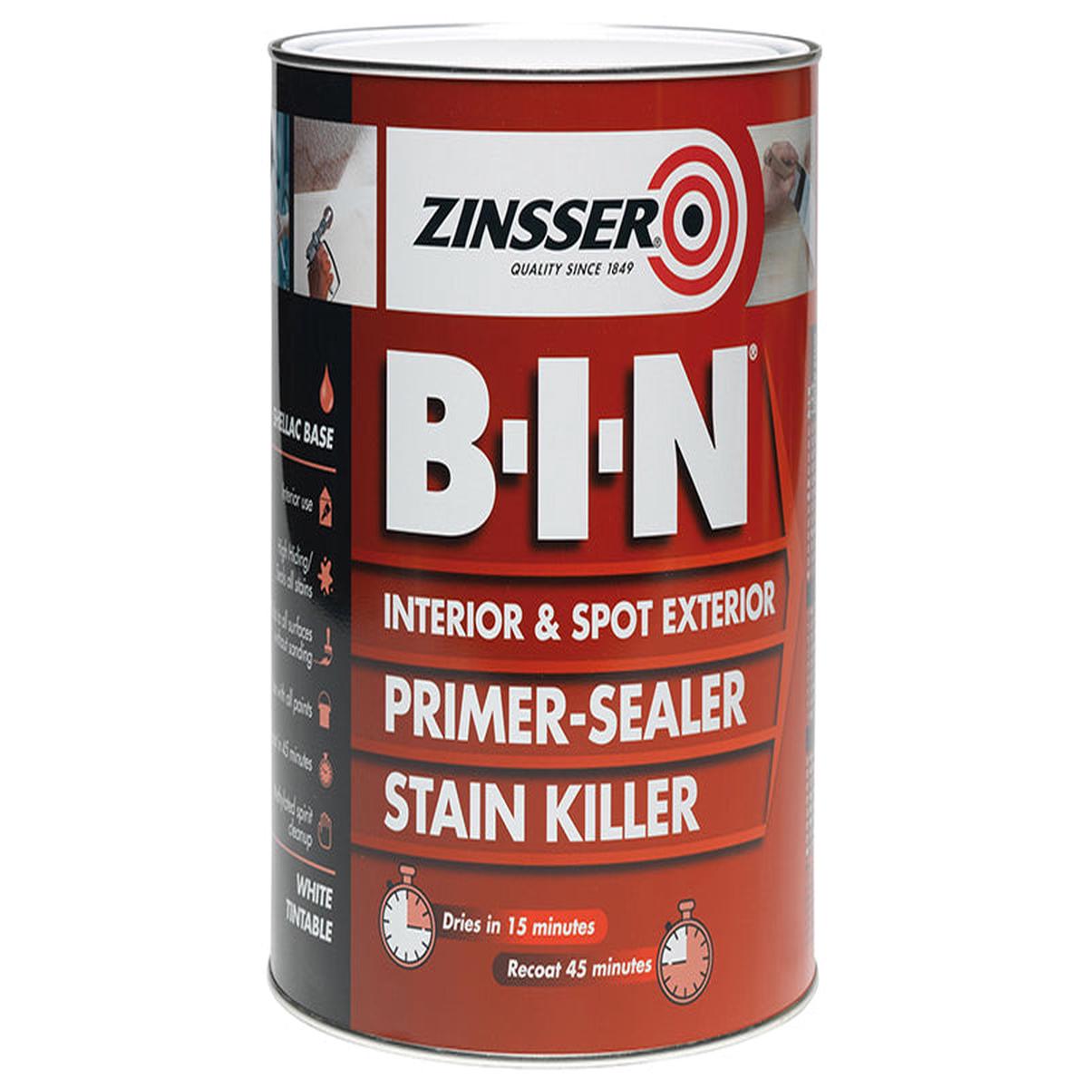 Zinsser BIN Primer Sealer Stain Killer Paint White 1 litre