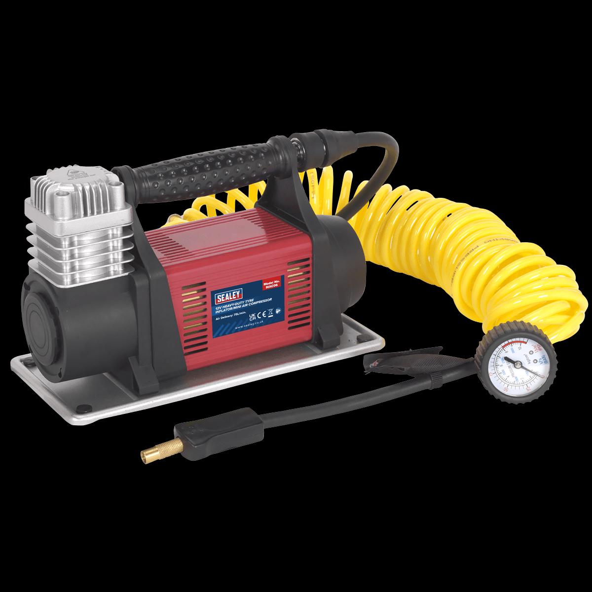 Sealey MAC06 Tyre InflatorMini Air Compressor 12V Heavy-Duty