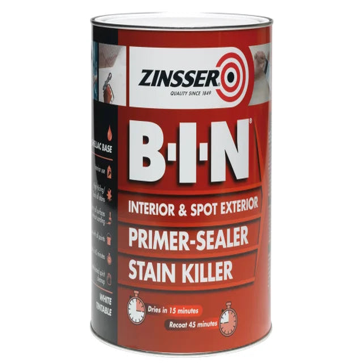 Zinsser BIN Primer Sealer Stain Killer Paint White 5 litre