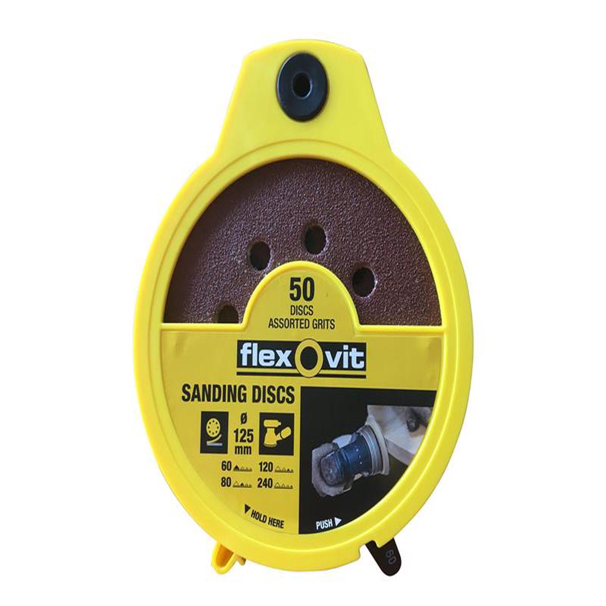 Flexovit Hook Loop Sanding Disc 125mm Assorted (Dispenser 50)