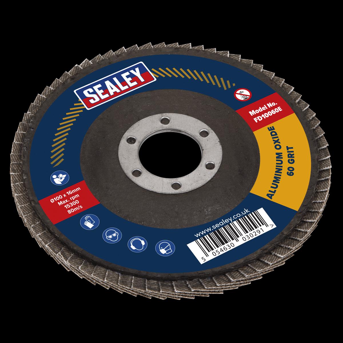 Sealey FD10060E Flap Disc Aluminium Oxide 100mm 16mm Bore 60Grit