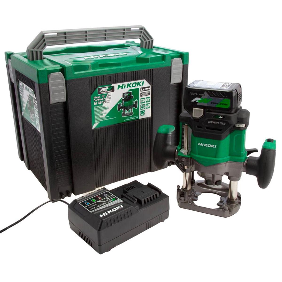 HiKOKI M3612DAJPZ Cordless 36V Half Inch Plunge Router (1x 25Ah 36V 5Ah 18V Multi-Volt Battery Charger Case)