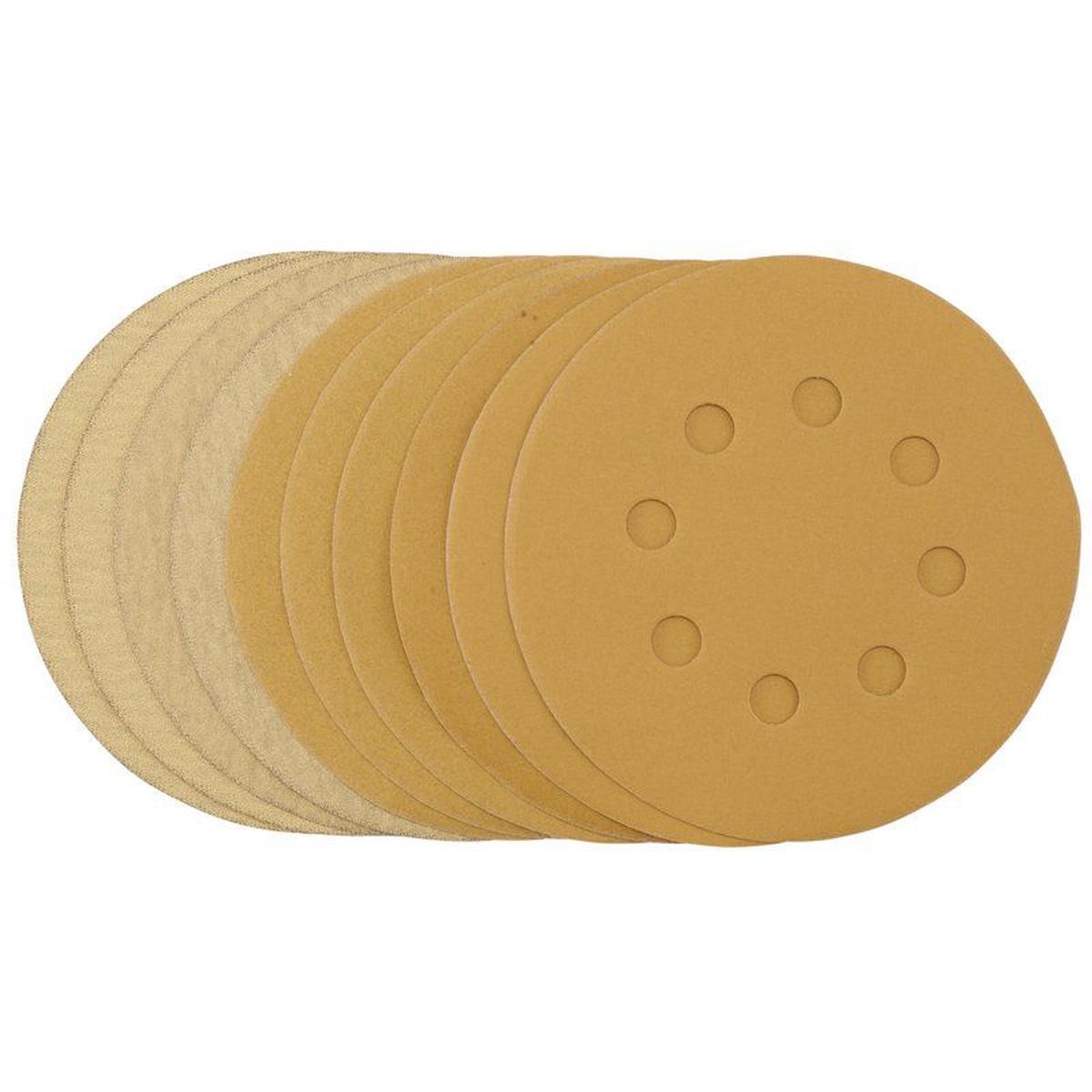 Draper SDHALG125 Gold Sanding Discs with Hook Loop 125mm Assorted Grit - 120G 180G 240G 320G 400G (Pack of 10) - (60161)