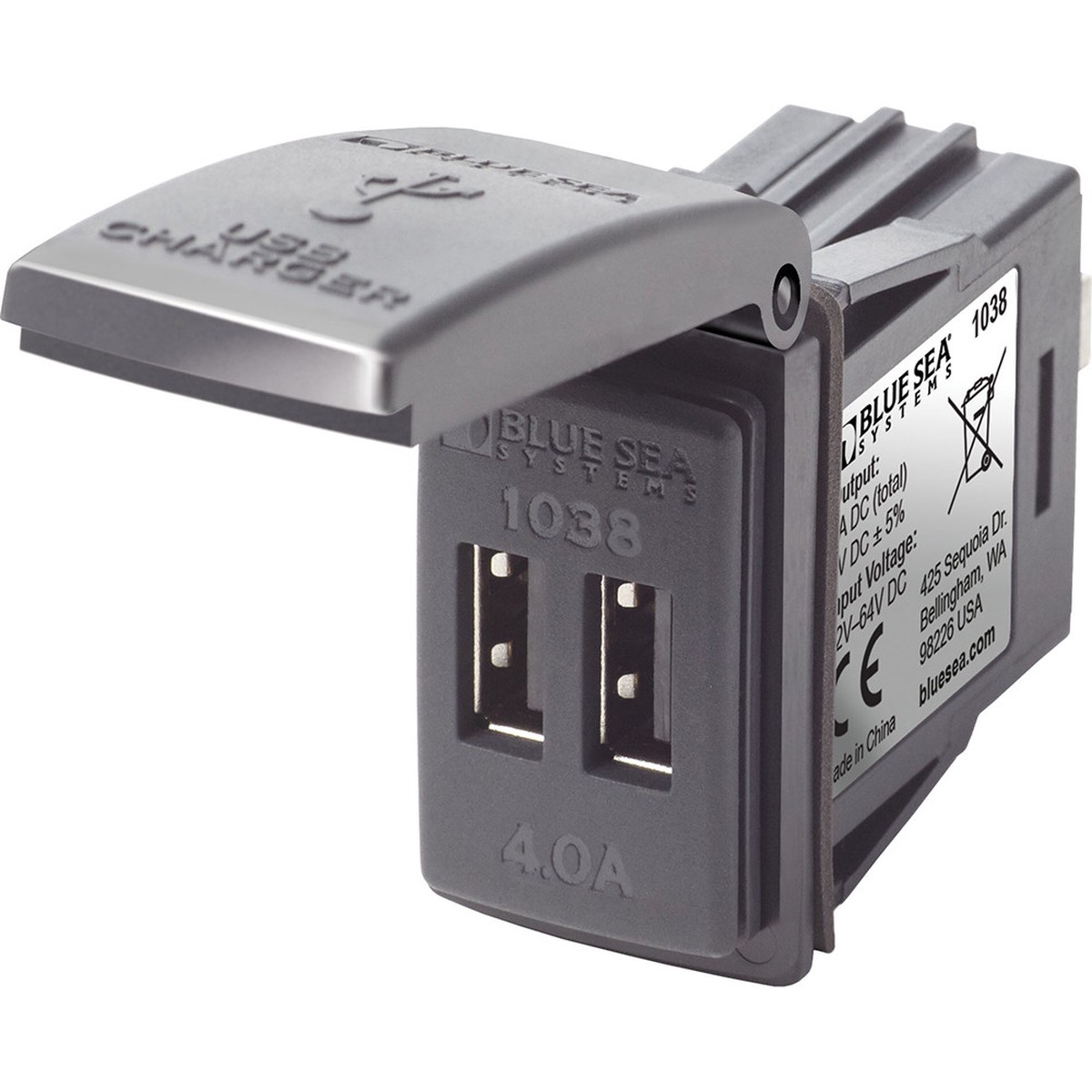 Blue Sea 1038 48V Dual USB Charger Contura Switch Mount 1038