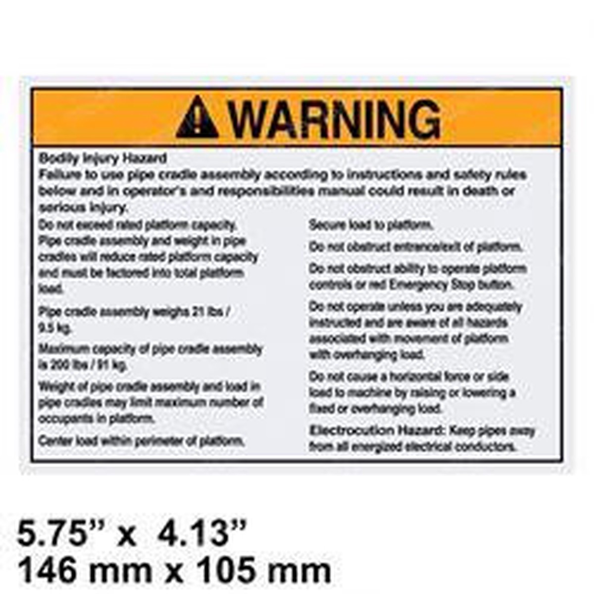 72875 Aftermarket Genie Decal Warning Pipe Cradle Boom