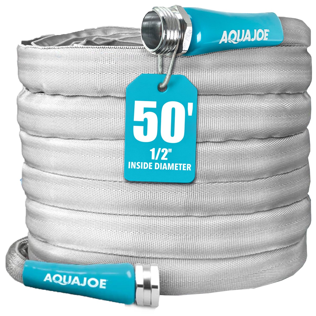 Aqua Joe Xtreme Fiberjacket Garden Hose 50-Foot 12-Inch Diameter Metal Fittings
