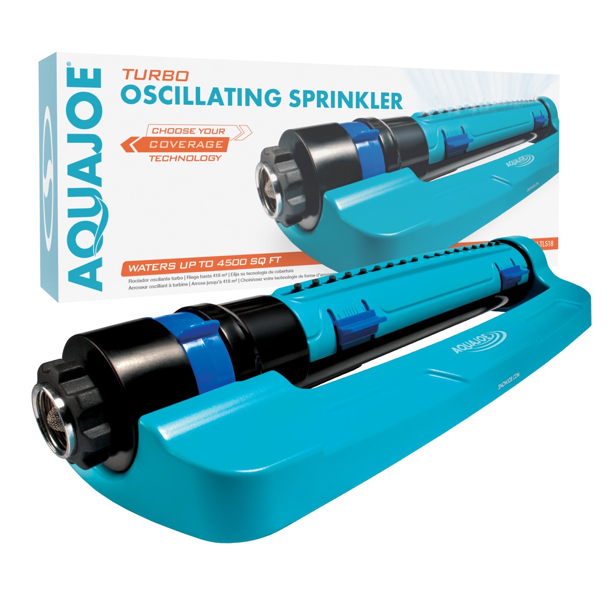 Aqua Joe SJI-TLS18 Turbo Oscillating Lawn Sprinkler 3-Way Oscillation RangeWidthFlow Control 4500 sq ft Max Coverage