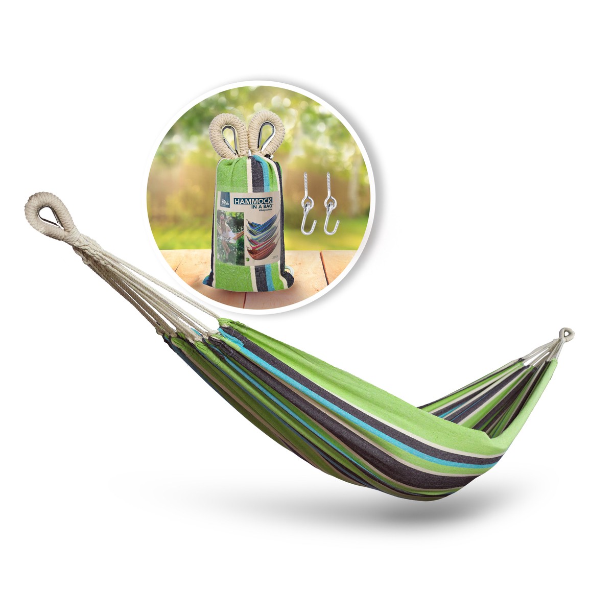 Bliss Hammocks BH-400-CC Hammock in a Bag W Rope loops Hanging Hardware 40-in Wide 220 Lb Capacity (Country Club)