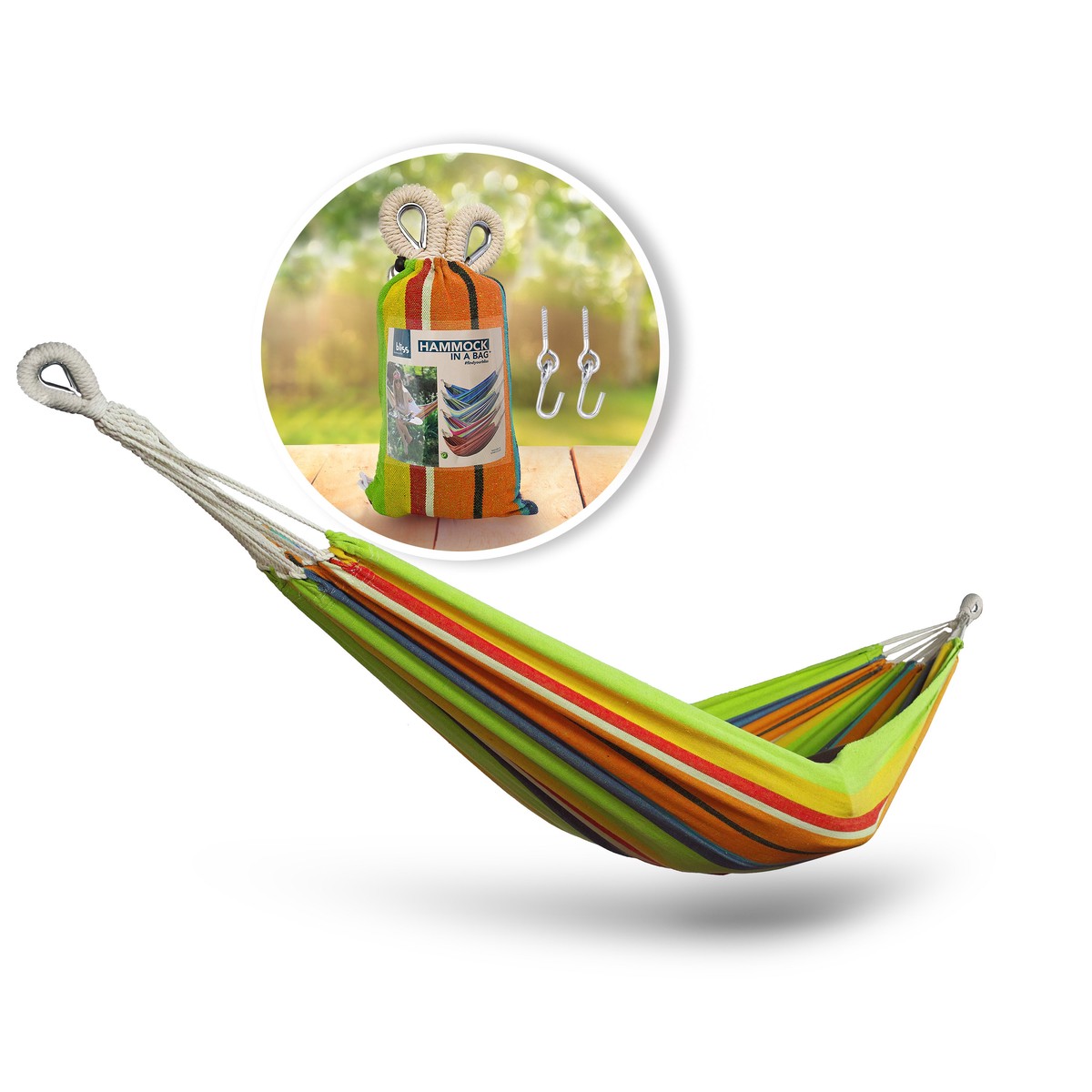 Bliss Hammocks BH-400-GC Hammock in a Bag W Rope loops Hanging Hardware 40-in Wide 220 Lb Capacity (Guacamole Stripe)
