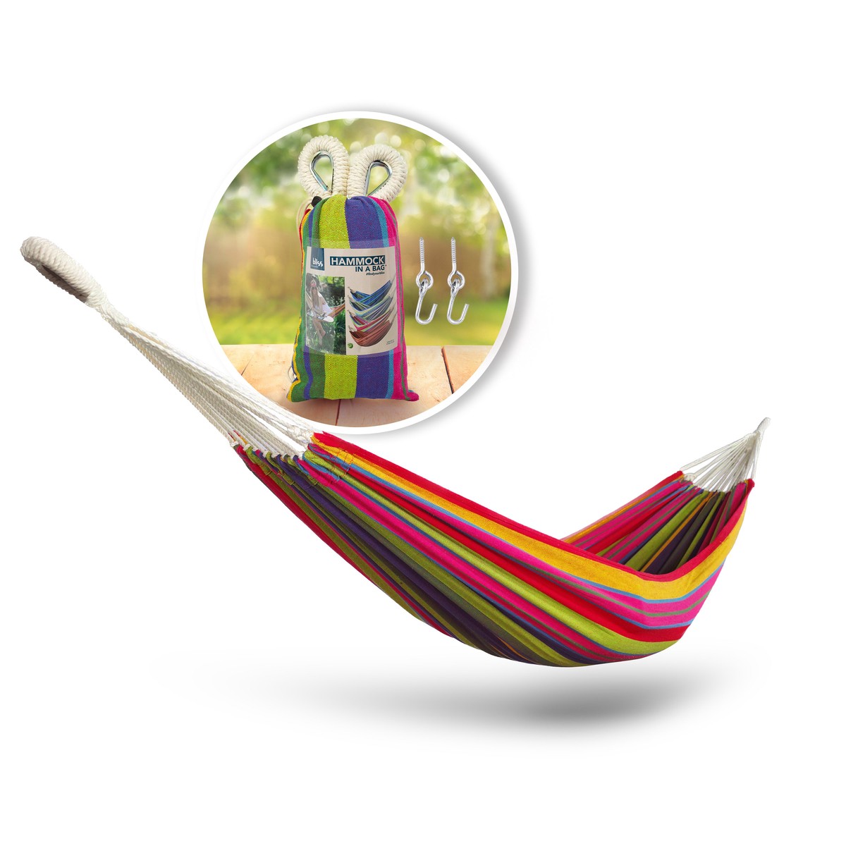Bliss Hammocks BH-400-MG Hammock in a Bag W Rope loops Hanging Hardware 40-in Wide 220 Lb Capacity (Mardi Gras)