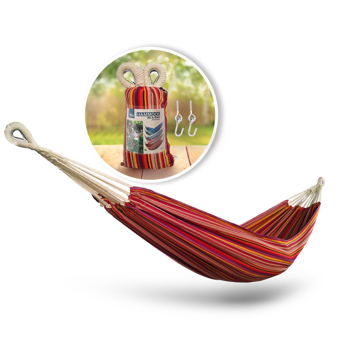 Bliss Hammocks BH-400-TA Hammock in a Bag w Rope loops Hanging Hardware 40-in Wide 220 Lb Capacity (Toasted Almond)