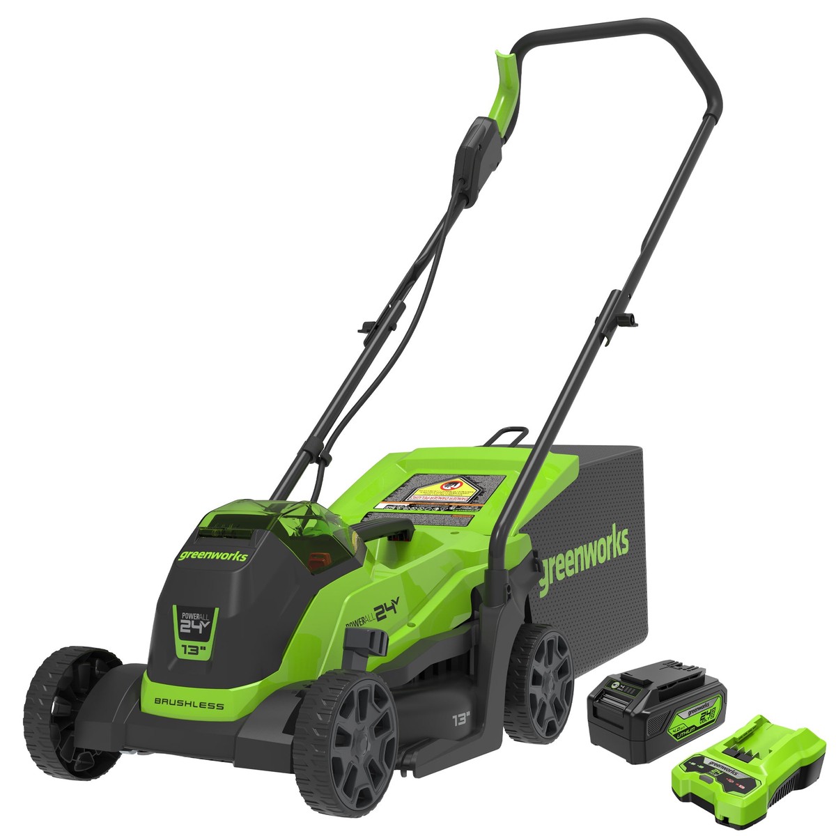24V 13 Cordless Battery BL Push Lawn Mower w 40Ah Battery Charger