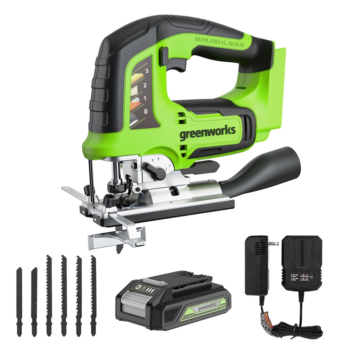 24V Cordless Battery Brushless Jig Saw w 20 Ah Battery Charger