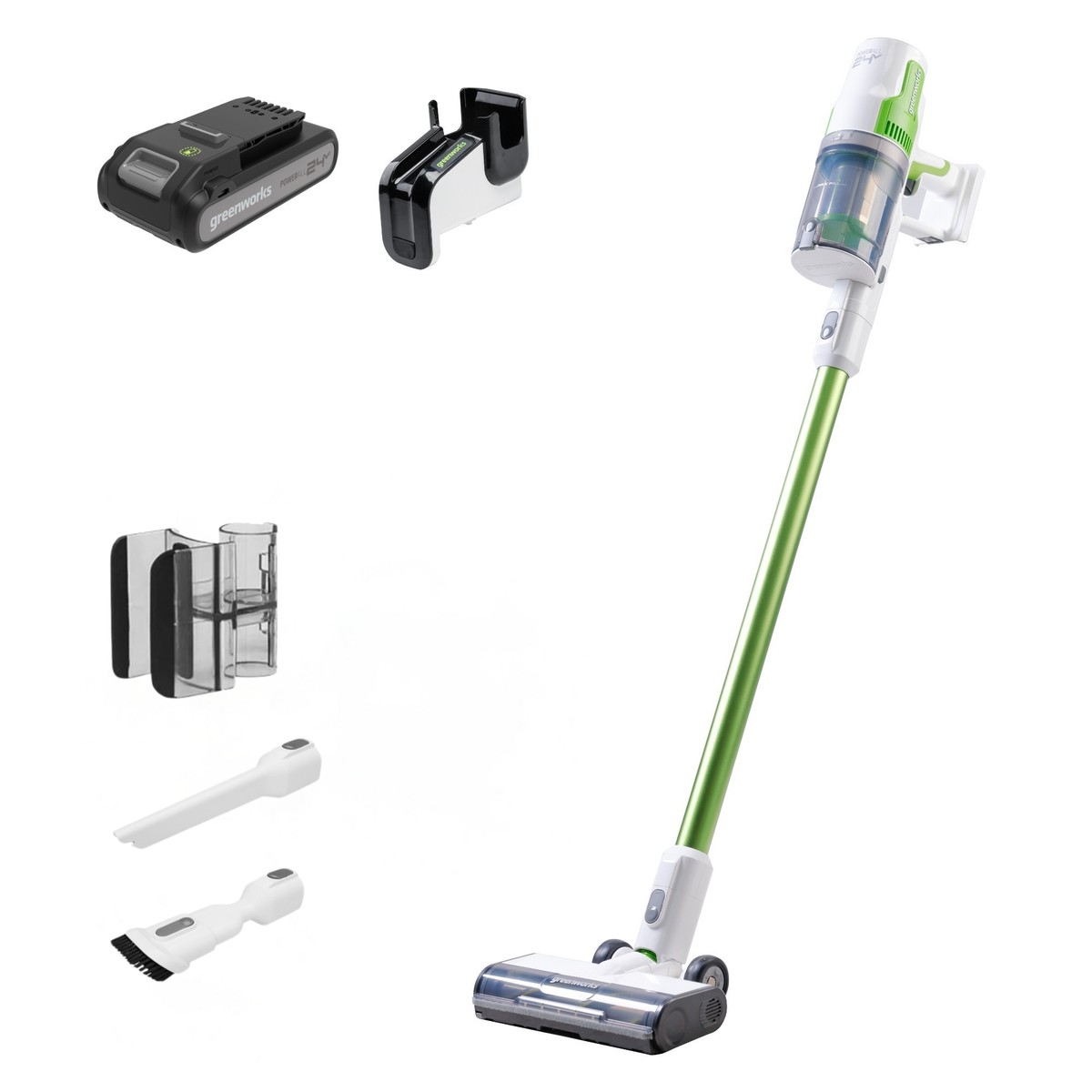 24V Cordless Battery Green Stick Vacuum w 40Ah Battery Compact Charger