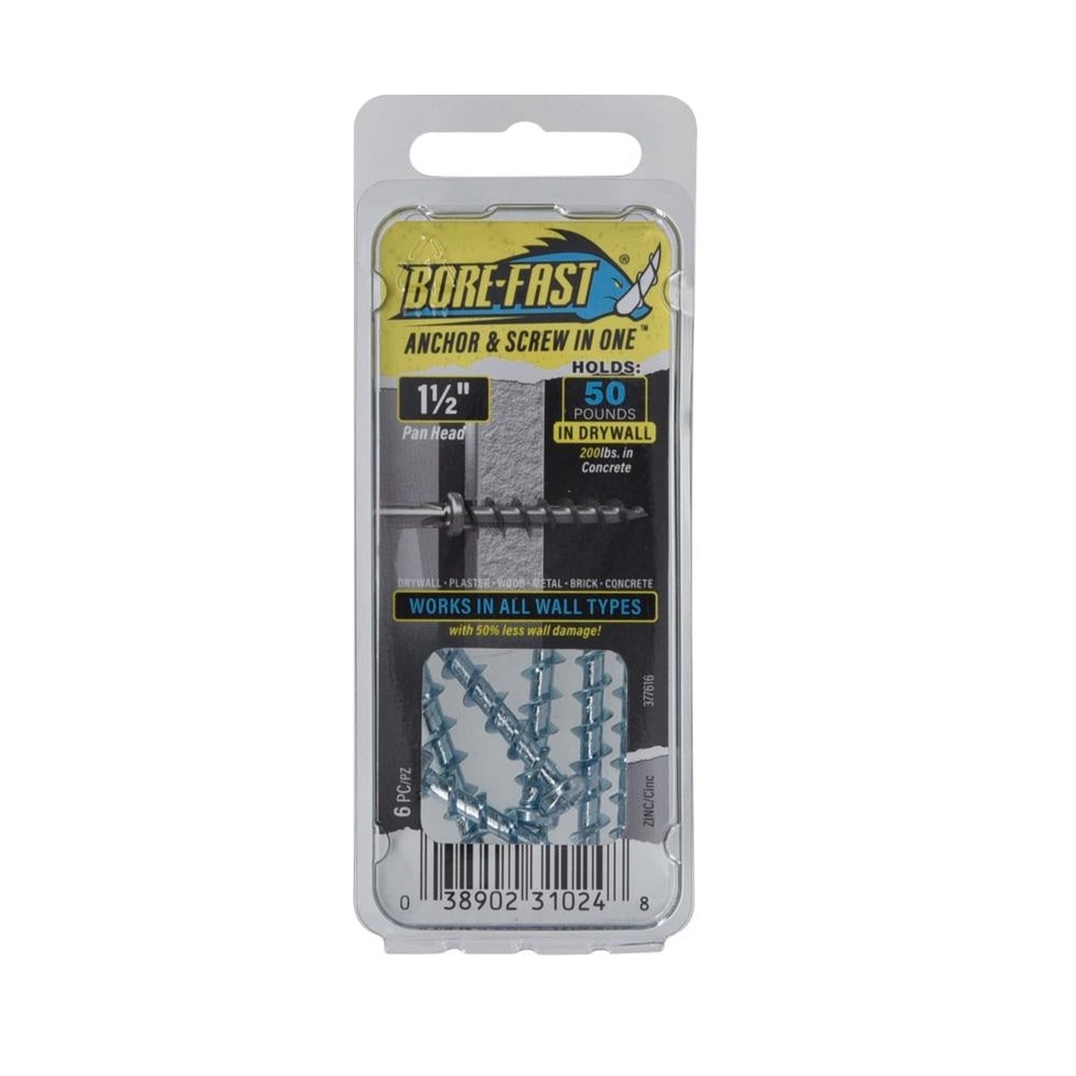 Bore-Fast 377616 Pan Head Screw and Anchor Steel