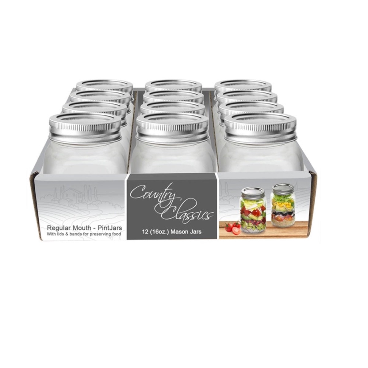 Country Classics CCCJ-116-12PK Canning Jar 1 Pint Capacity