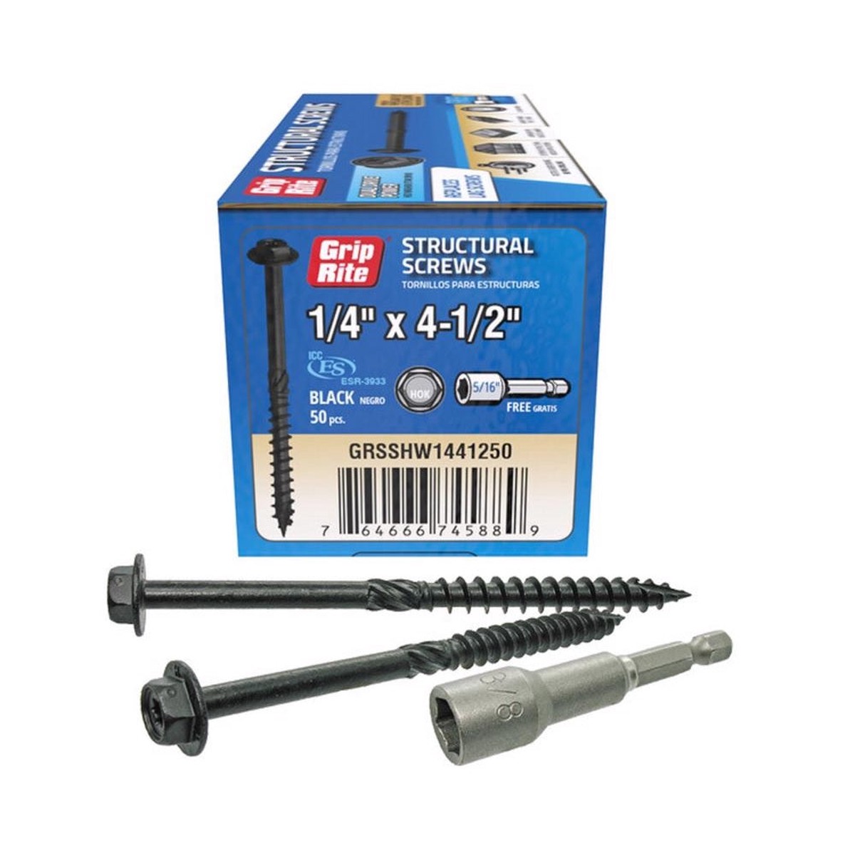 Grip-Rite GRSSHW1441250 Hex Washer Head Structural Screws 4-12 Inch