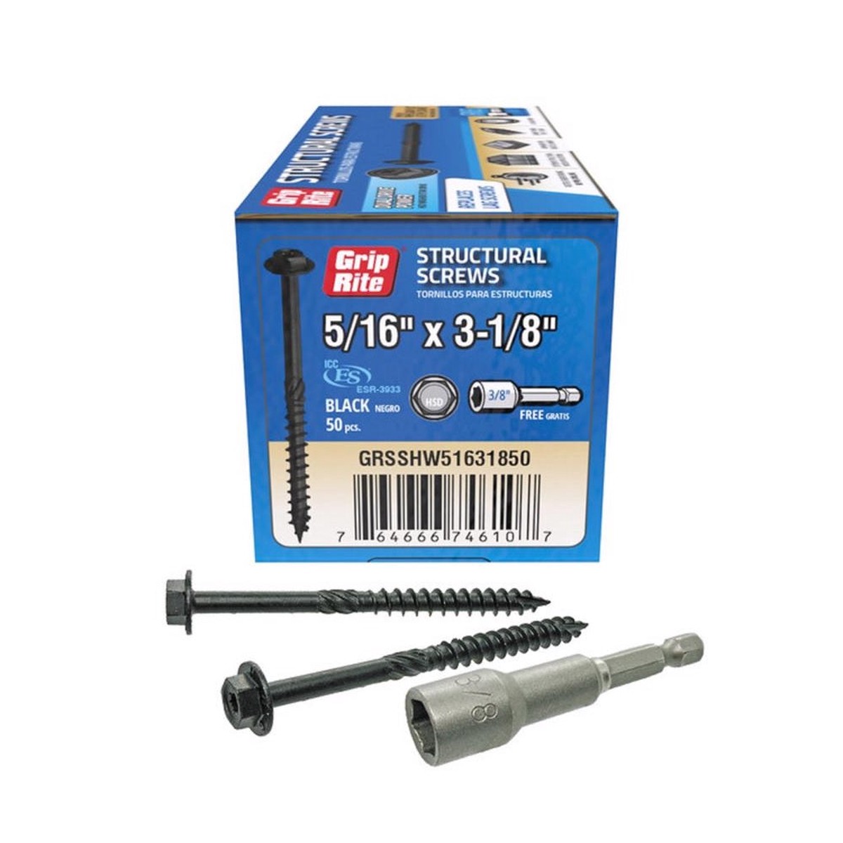 Grip-Rite GRSSHW51631850 Hex Washer Head Structural Screws 3-18 Inch