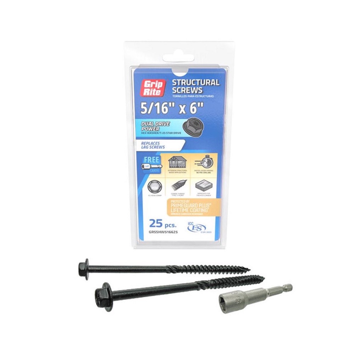 Grip-Rite GRSSHW516625 Hex Washer Head Structural Screws 6 Inch