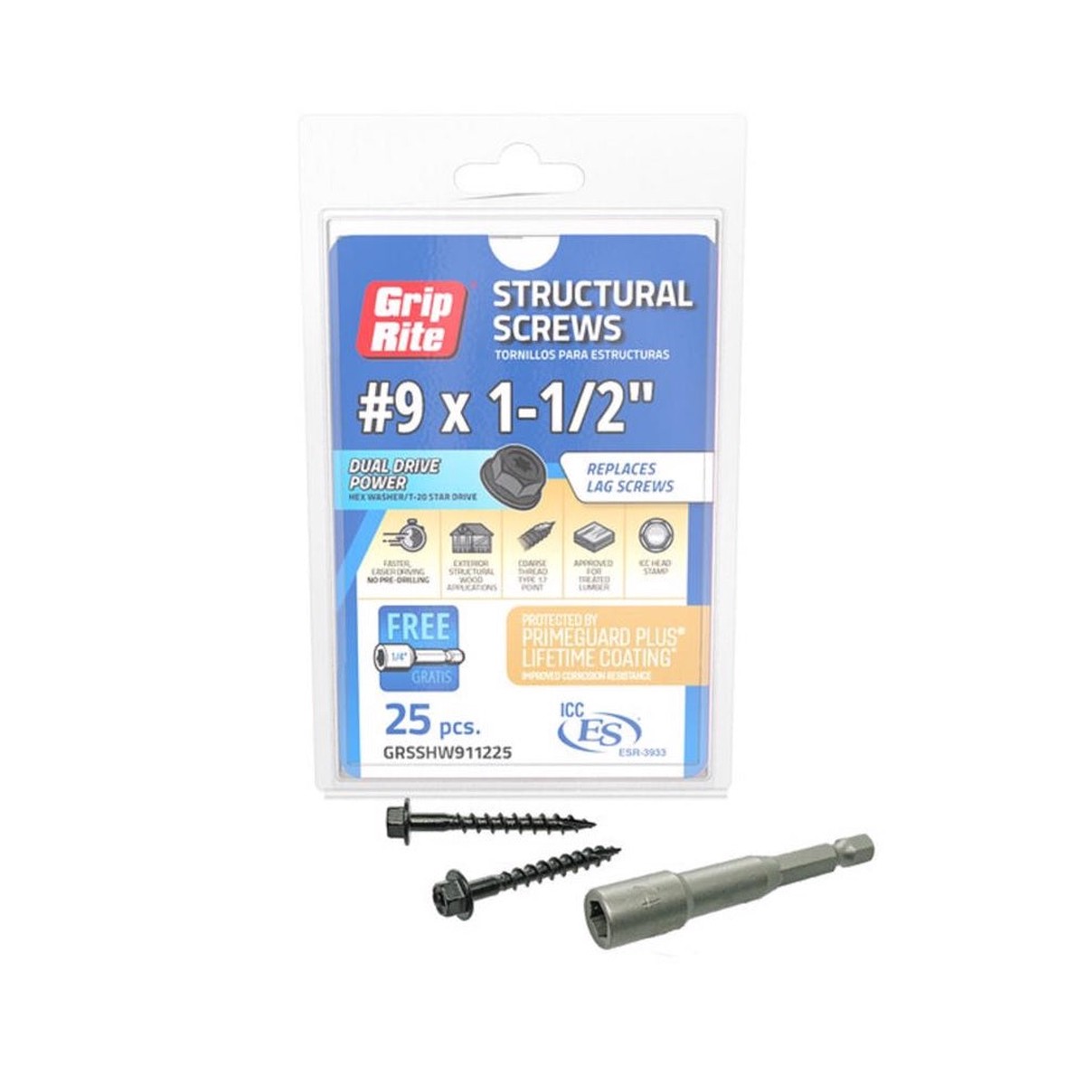Grip-Rite GRSSHW911225 Hex Washer Head Structural Screws 1-12 Inch