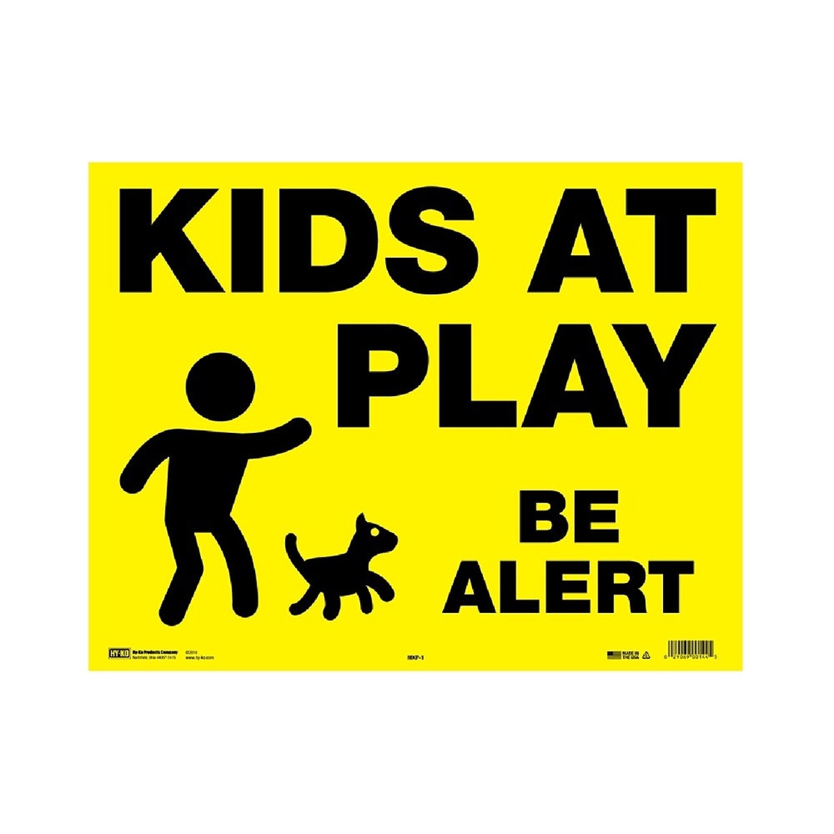 Hy-Ko MKP-1 English Kids at Play Be Alert Sign YellowBlack